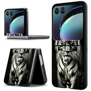Imagem de ACWDMKH Capa para Motorola Moto Razr 2024, capa de telefone Moto Razr 50 fofa fina rígida PC ultrafina anti-arranhões à prova de choque, tigre preto legal