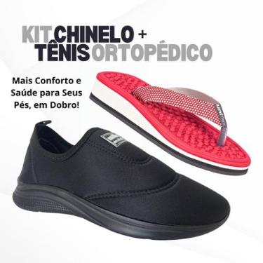 Imagem de Kit Tênis Feminino Calce Fácil Confortável + Chinelo Ortopédico Massag