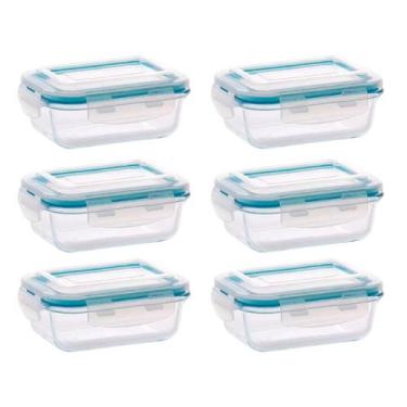 Imagem de Conjunto 6 Potes 1520ml Vidro Hermetico Microondas Forno Marmita 4 Tra