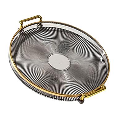 Imagem de Bandeja Redonda Transparente Com Alças de Conceito Listradas Com Molduras de Deficientes para um Banheiro, Prato de Plástico Redondo Com Listras de Pão Com o Lanche de Sobremesas