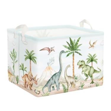 Imagem de Clastyle Cesta grande de armazenamento infantil de dinossauro cesto de roupa suja para bebê, palmeira, menino, caixa de brinquedos dobrável, organizador de roupas para quarto, vulcão, 40 x 30 x 30 cm