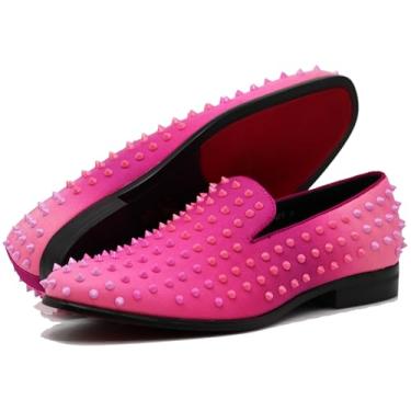 Imagem de USOP Mocassins masculinos modernos com espinhos gradientes, sapatos sociais clássicos de smoking, Rosa fúcsia, 42