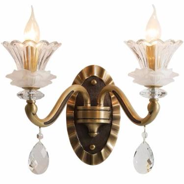 Imagem de Luminária de parede de vidro com flores elegantes, luminária de parede de cristal retrô de meados do século, arandelas de arte luxuosas em cobre e bronze para café, restaurante, corredor, E1