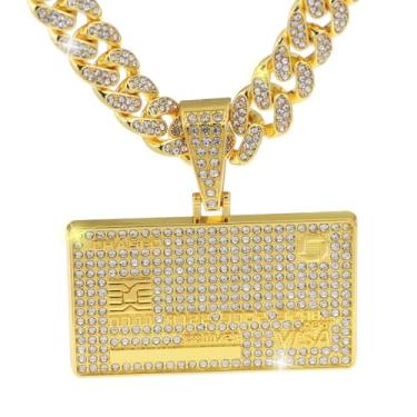 Imagem de GuoShuang Corrente de elos cubanos para homens e mulheres com pingente, colar de elos cubanos Miami Ice Out Diamond Joias Hip Hop, 20 Inch, Metal, Sem Pedra Preciosa