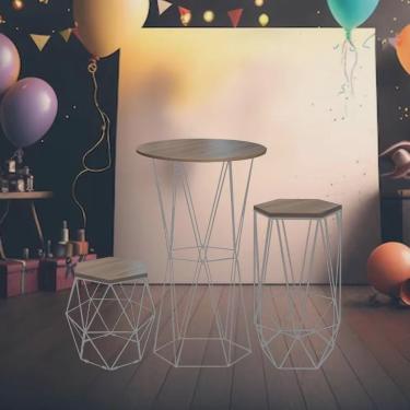 Imagem de Kit Festa 1 Mesa Bistrô G Flork com 1 Aparador M Liz e 1 Mesa P Luna Ferro Prata mdf Caramelo - Ahazzo Móveis