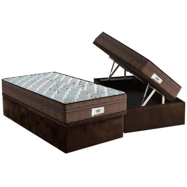 Imagem de Cama Box Baú Solteiro: Colchão Molas Probel MasterPocket Ensacadas ProDormir Pallace + Base crc Suede Brown(88x188)