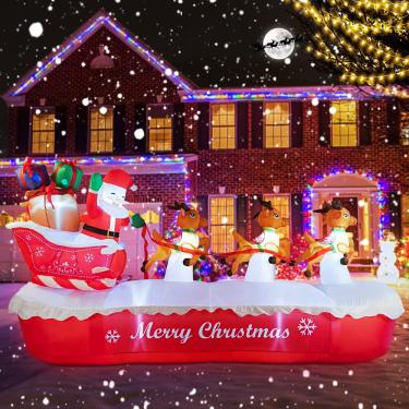 Imagem de Papai Noel inflável de Natal coolwufan em trenó de 3 m com L