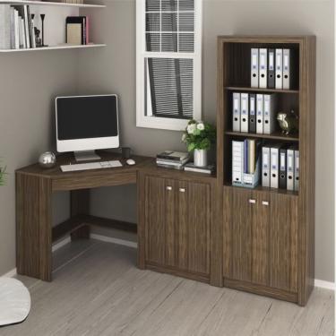 Imagem de Escrivaninha de Canto com 1 Gaveta, Armário Baixo e Armário Alto
