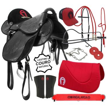 Imagem de Kit Completo Para Cavalo Sela De Couro Mangalarga Marchador Australiana Kit Vermelho