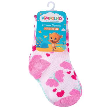 Imagem de Kit 3 Pares Meia Infantil Menina Pimpolho Algodão Estampada