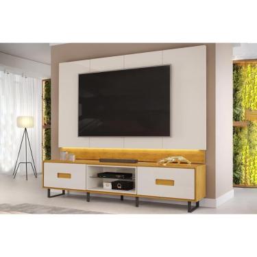 Imagem de Estante p- Sala Até 75 Polegadas Madri c- Led E Nichos 240x209cm Bali-cedro - Dj Móveis