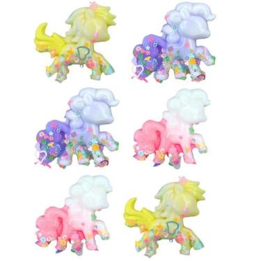 Imagem de Kit 6 Brinquedos Aperta Puxa Squeeze Unicórnio Sortido - Castela