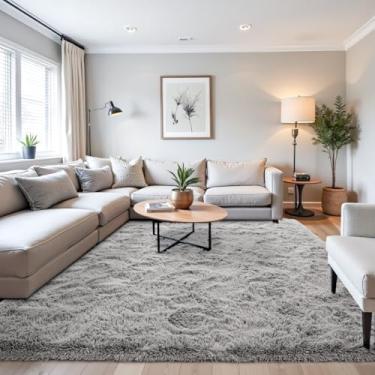 Imagem de Beglad Tapetes fofos de área grande, 1,8 x 2,5 m, tapetes felpudos de estilo minimalista moderno, tapetes macios antiderrapantes para quarto de crianças, quarto e sala de estar, cinza