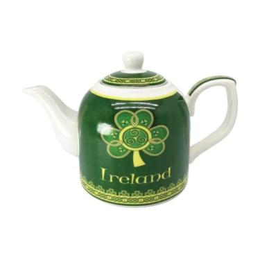 Imagem de Royal Tara Bule de cerâmica trevo dourado espiral tom verde utensílios de cozinha presente chá H 12,7 cm L 20,3 cm Capacidade 650 ml