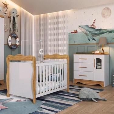 Imagem de Quarto de Bebê com Cômoda 1 Porta Janelada 4 Gavetas e Berço Minicama 