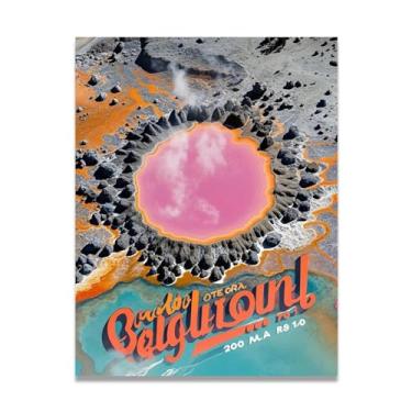 Imagem de LKXGRRSFG Impressão em tela vintage Yellowstone Geology com fonte de guia de viagem retrô - Texturas de fonte de pôster de viagem 39,9 x 52 cm