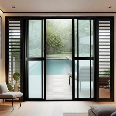Imagem de Porta de Correr de Aluminio 210x200cm 2 Folhas Moveis e 2 Folha Fixa Preto