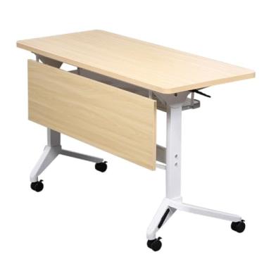Imagem de LILINWAN Mesa de reunião dobrável, mesa de treinamento móvel flip top com rodas modéstia e traváveis, mesa de madeira, moldura de metal (cor: A, tamanho: 120 * 50 * 75 cm) (A 120 * 50 * 75 cm) (A 120