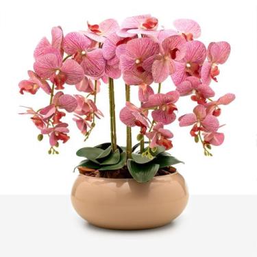 Imagem de Arranjo Grande Orquídea Silicone 4 Hastes Vaso Vidro Mesa 8 Lugares - 
