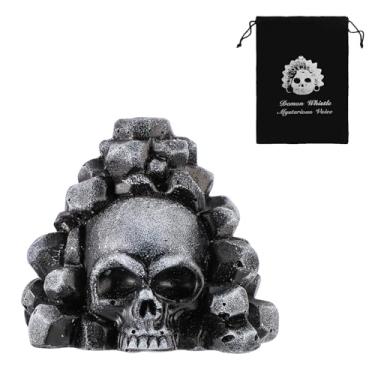 Imagem de Apito da morte asteca com bolsa de cordão, crânio 125 decibéis + apito de guerra asteca mexicano mais alto grito mexicano autêntico som humano gritos de Halloween mordaça presentes colecionáveis