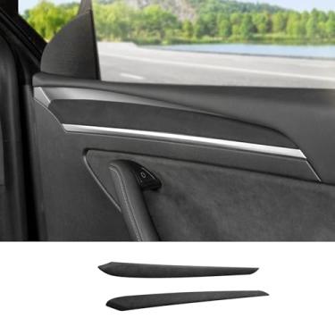 Imagem de ushilife Suede Inner Door Panel Guarnição Cover Frame, Car Door Armrest Protective Strip Styling Moldagem para Tesla Modelo 3 2017-2023 Tesla Modelo Y 2020-2024, Interior Guarnição Cover