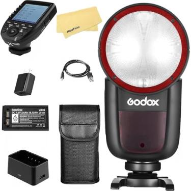 Imagem de Godox Flash de câmera de cabeça redonda V1-C TTL com gatilho de flash GODOX XPro-C para câmera Canon, 480 fotos de potência total, bateria de íon de lítio de 2600 mAh, lâmpada de modelagem LED de 10