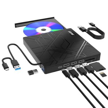 Imagem de AGPTEK Unidade De Cd/Dvd Externa 8 Em 1 Para Laptop, Gravador De Cd Portátil Ultrafino Usb 3.0 Com 4 Portas Usb E 2 Slots Para Cartão Tf/Sd, Unidade De Dvd Externa Compatível Com Mac, Pc, Windows 1