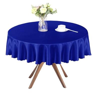 Imagem de Homiest 1 pacote com 1,5 m toalha de mesa redonda de 1,5 m, sobreposição de toalha de mesa azul royal para recepção de casamento, banquete de formatura