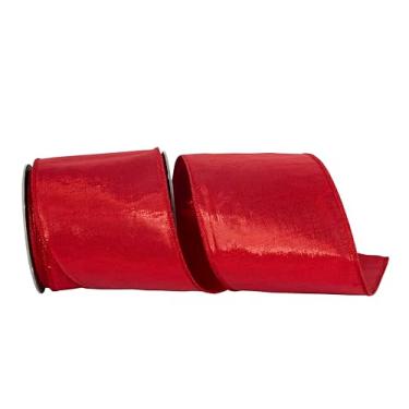 Imagem de Reliant Ribbon Fita dupla face com fio Dupioni de luxo metálica, vermelha