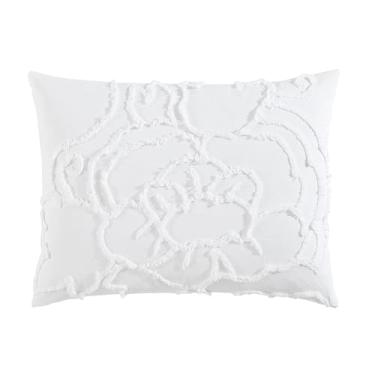 Imagem de ELLE Decor Colcha floral 100% algodão chenille, fronha padrão, branca