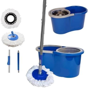 Imagem de Mop Giratório Esfregão Balde Com Alça E Cesto Inox Limpeza Cabo Regulável Refil em Microfibra, Rodinha e Refil, Balde 8 Litros, Limpeza Lava e Seca com Angulação Centrífuga 360 Perfect Linha Premium