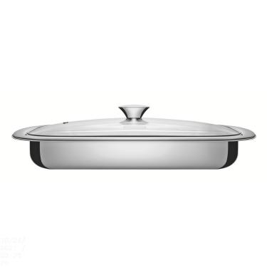 Imagem de Assadeira Tramontina Cosmos Retangular Em Aço Inox Com Tampa De Vidro 39 Cm 3,2 L Tramo...