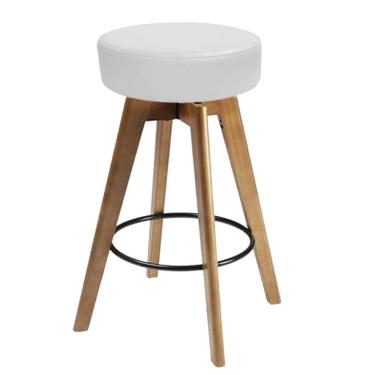 Imagem de Banqueta Alta Redonda Giratória Elsa Madeira Balcão Bistrô Cozinha Corino Branco