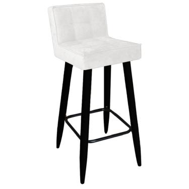 Imagem de Banqueta Alta Lucy Com Encosto Cozinha Bar Balcão Bistrô Pé Palito Preto Corino Branco
