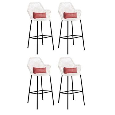 Imagem de Kit 04 Banqueta Alta Com Encosto Sttar Ferro Preto Fibra Branco Almofada Suede Rose Gold