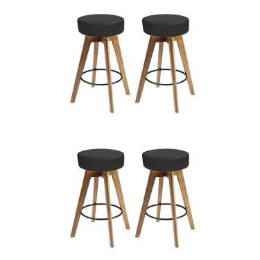 Imagem de Kit 04 Banqueta Alta Redonda Giratória Elsa Madeira Cozinha Sintético Cinza - Amey Decor