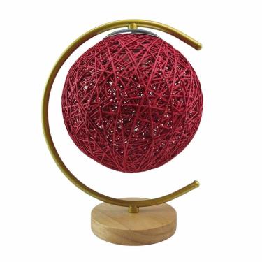 Imagem de Luminaria Abajur Mesa Cupula Lua Bola Barbante Base Madeira Rustico Decoraçao Enfeite Quanto Sala Escritorio Casa Iluminaçao