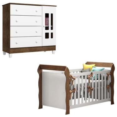 Imagem de Kit Berço Americano Lara e Cômoda Ariel em MDF e MDP com Função Ajustável Branco
