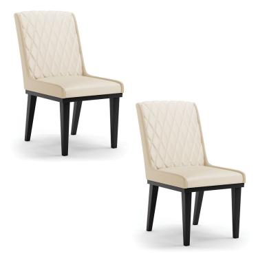 Imagem de Cadeira Sala De Jantar Base Madeira Preto Kit 2 Sofia Sintético Bege D03 - D'rossi