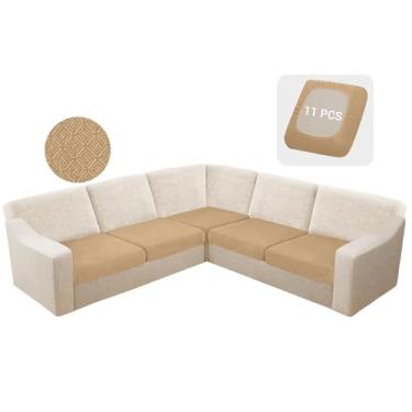 Imagem de HDCAXKJ Capas de almofada de sofá seccionais impermeáveis com canto elástico, capas de almofada de sofá jacquard em forma de L, lavável, 5 peças, protetor de móveis em forma de U (5 lugares, damasco)