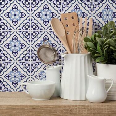Imagem de Adesivo de Azulejo Hidráulico Azul Clássico 15x15cm 18un - Quartinhos