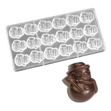 Imagem de TUKE Molde profissional de policarbonato para chocolate, doces, sabão, gelo – resistente, flexível, antiaderente, seguro para lava-louças de grau alimentício (E_ boneco de neve)