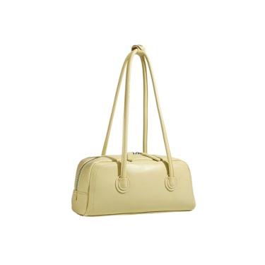Imagem de MakeMeChic Bolsas femininas de ombro com alça superior com zíper bolsa Boston média bolsas estruturadas nas axilas, Amarelo, One Size