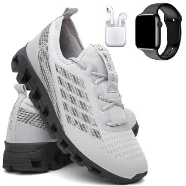 Imagem de Tênis Masculino Para Corrida Caminhada Academia Super Leve + Relógio Digital e Fone - Branco/41