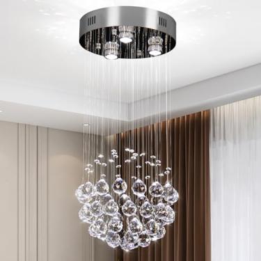 Imagem de Cainjiazh Lustre Raindrop, Luminária Pendente Embutida, De Teto Suspensa, Bola Cristal Moderna Para Quarto, Corredor, Sala Estar
