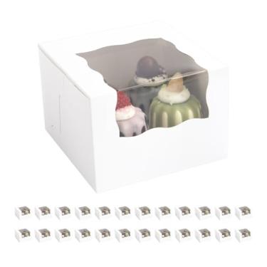 Imagem de BAKIPACK 25 Caixas De Bolo Enroladas, Padaria Brancas Com Janela, 5 X 3,5 Pol., Recipiente Para Biscoitos, Abóbora, Embalagem Donuts E Massas