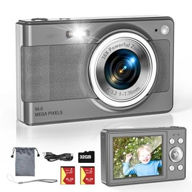Imagem de Câmera digital atualizada, câmera 56MP FHD 1080p para crianças com zoom de 16x antirtrepidação, câmera infantil com cartão TF de 32 GB, duas baterias, cordão, câmera pequena compacta para crianças,
