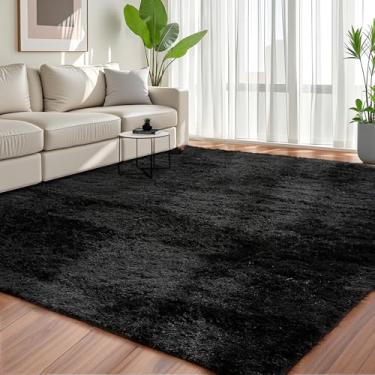 Imagem de YOBATH Tapetes fofos de 20 x 3 metros para sala de estar, quarto, grande, moderno, macio, felpudo, tapetes felpudos, meninas, meninos, crianças, berçário, dormitório, preto, preto