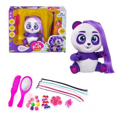 Imagem de Boneco Panda Cabelo Colorido Aplique e Acessório p/ Pentear - Adijomar