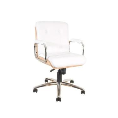 Imagem de Cadeira de Escritório Secretária Wood II Giratória Branca e Carvalho -
